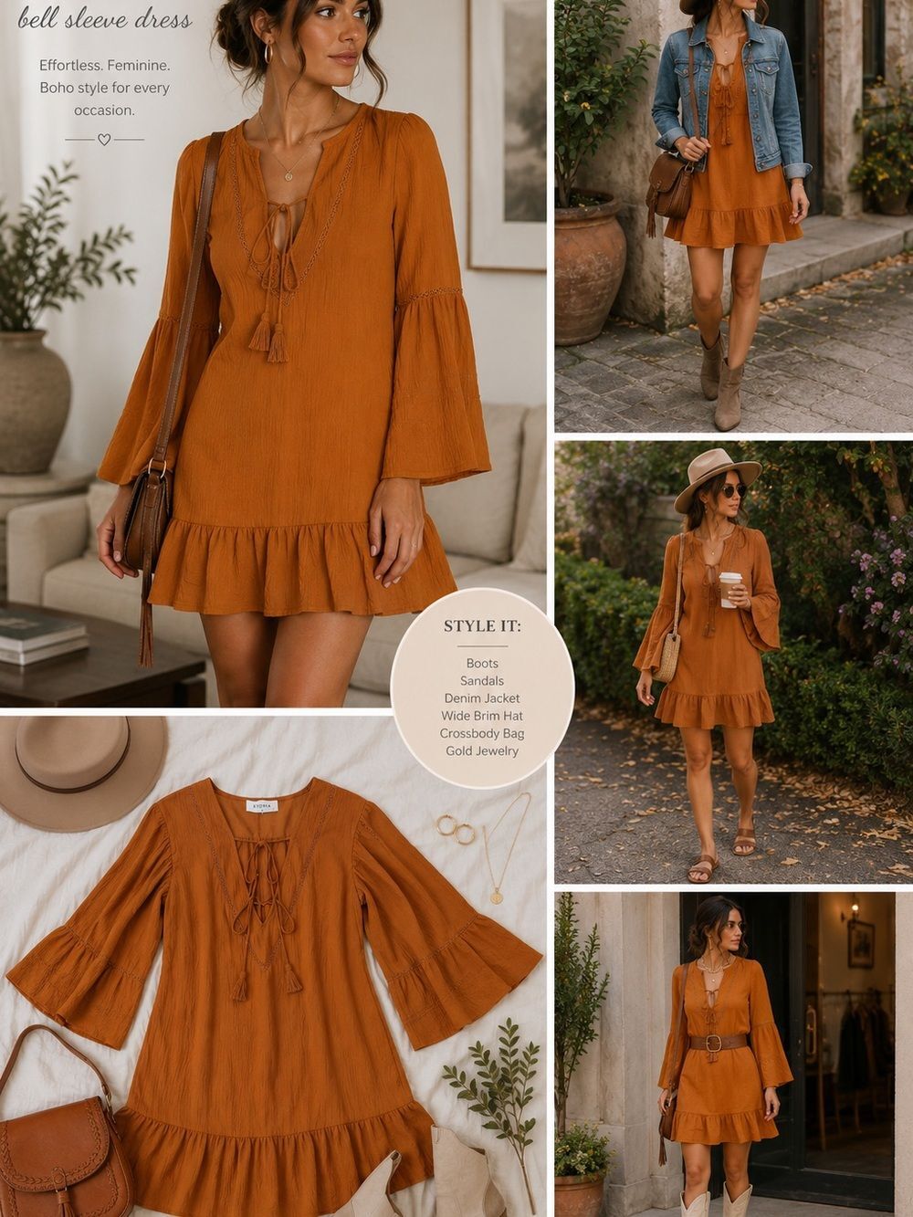 Storia Boho Bell Sleeve Mini Dress | Size Small